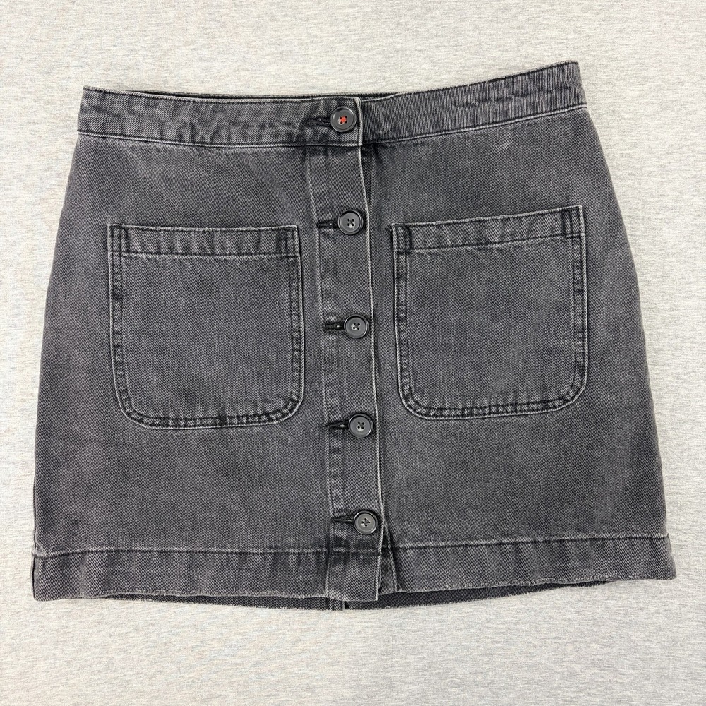BDG Gray Denim Button Front Mini Skirt Womens Size 28 High Rise Vintage Chic